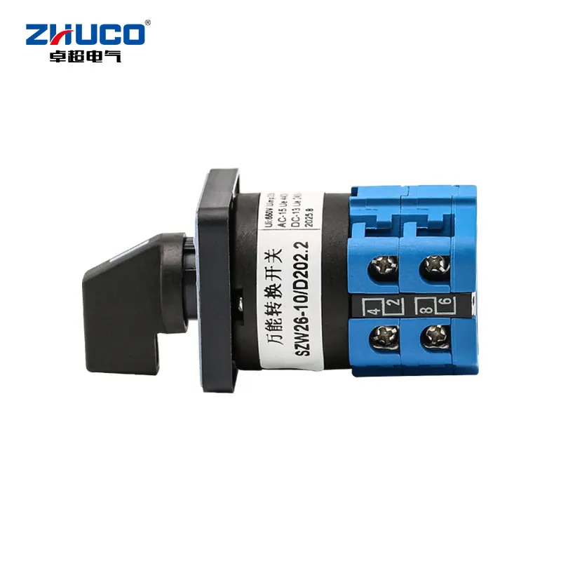 Zhuco 2/3 Position Selector Switch 10A 690V, 8-Terminal Universal Rotary Cam Selector with Locking Switch, Suitable for Distribution Cabinets, Machine Tools, Industrial Panels (Szw26-10, on Off On, on Off, on on)