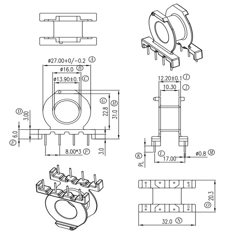 

PQ3220 ferrite core PC44 material and bobbin horizational 4+4 pin 8 sets/lot