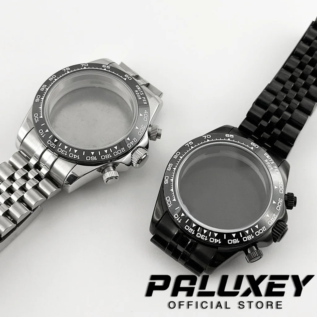 VK63 Uhrengehäuse Uhrenzubehör Saphirglas Wasserdichtes Gehäuse VK63 VK64 Uhrwerk für Daytona mit Glide-Lock-Verschluss-Armband