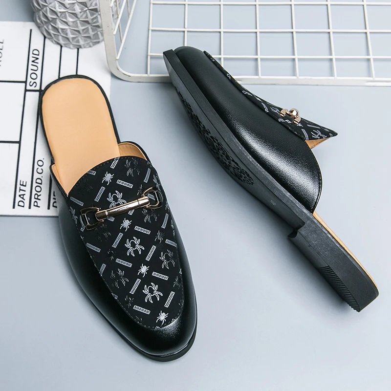 Black men's slippers Classic and versatile design styles Daily leisure walking outdoor party Breathable men's half slippers image 5
