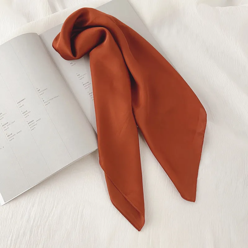 Luxus Solide 70*70 cm Seide Quadrat Schal Frauen Weiche Satin Haarband Halstuch Krawatte Weibliche Stirnband Foulard Tasche band Geschenk – Detail 7