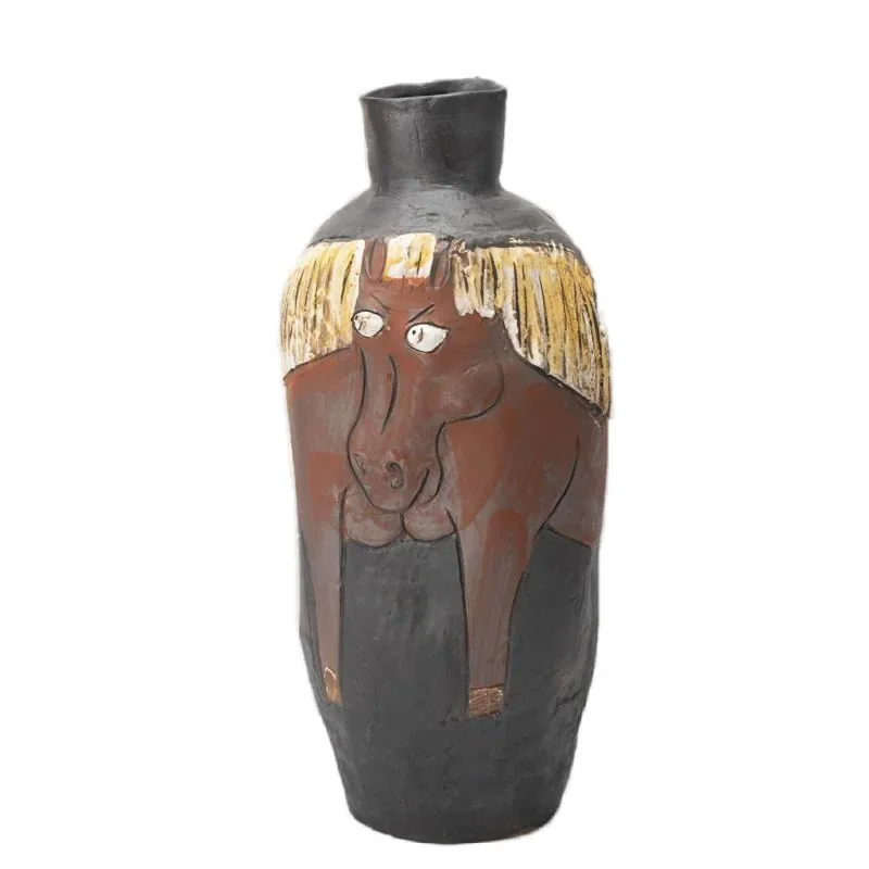 

coarse pottery vase Chinese style living room retro TV cabinet decorative relief flower utensil