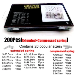 200Pcs/set Steel Spring Electrical Hardware Spring Set Extension Tension Springs Pressure Suit Metal Assortment Kit Box