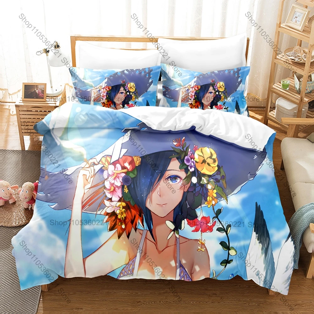 Conjunto de Cama Tokyo Ghoul Kirishima Touka Impresso em 3D com Capa de Edredom e Fronhas para Cama de Solteiro, Casal e Tamanho Grande