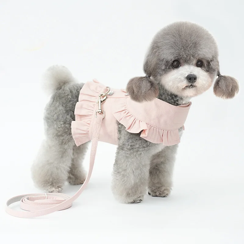

Dog Collar Skirt Cute Pet Harness with Breast Strap Rope Puppy Clothes Vest Dog Dress Pearl Skirt for Pomeranian Yorkshire Teddy