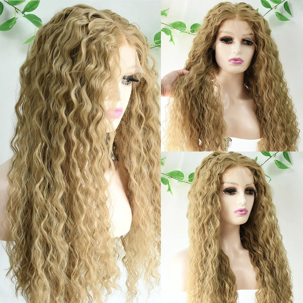 180Density Honey Blonde Perücke Synthetische Deep Wave Lace Front Perücken Blonde Curly 13x4 HD Lace Front Perücken vorgezupft für Frauen