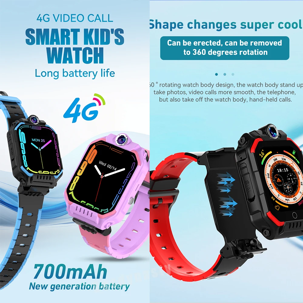 Smart Kid Watch 360° Rotate Watch Body GPS Tracker Girls Boy HD Camera Watch For Kids 4G Video Call Monitor SOS Smartwatch C86