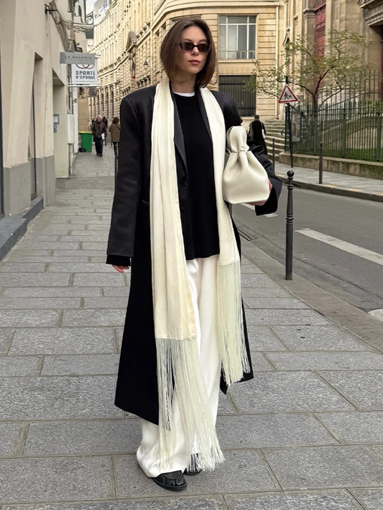 

Elegant Fringed Satin Long Scarf Soft Flowy Solid Color Waist Sash Cape Belts 2026 Fashion Lady Oriental Street Waist Accessory