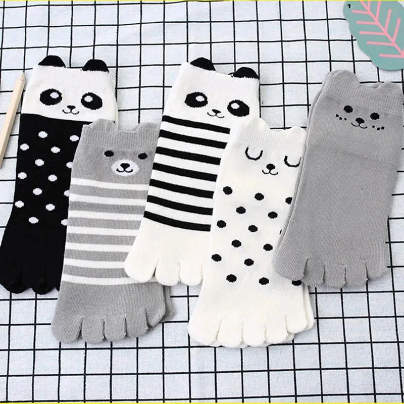 

5 Pairs Children Cartoon Socks with Toes Cute Panda 3D Animal Printed Sock Cotton Breathable Kids Correction Toe 5 Finger Socks