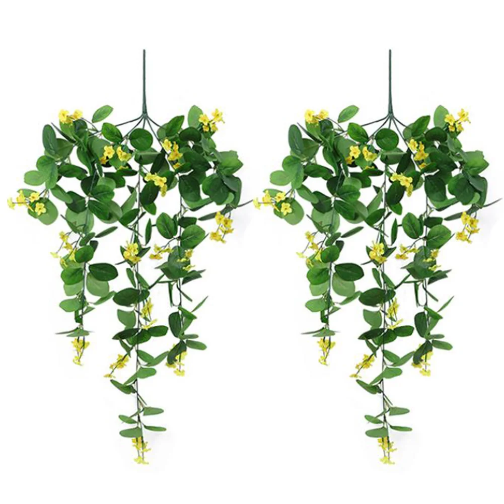 

2x Artificial Plants Vine Green Leaves Ratten Hanging Ivy Radish Seaweed Grape Fake Flowers Wedding Home Garden Wall Party Decor