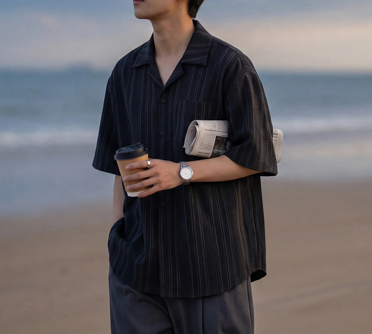 

Vintage Contrast Striped Short Sleeve Shirt Men's 2026 Summer Cuban Collar Shirt
