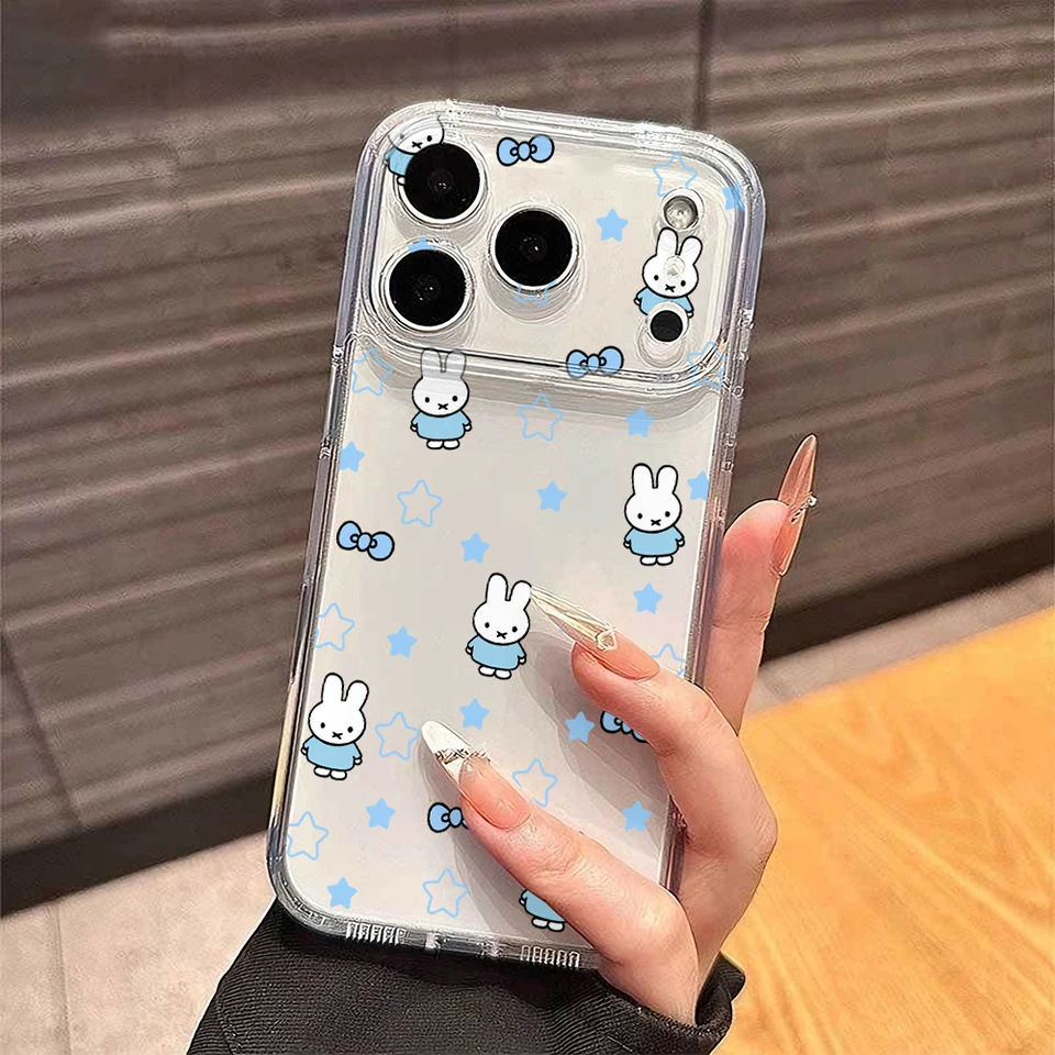 Funda transparente de TPU con conejo caricatura M-Miffies para iPhone 17 17e Air 16 16e 15 14 Plus 13 12 11 Pro Max X Xs XR 8 3