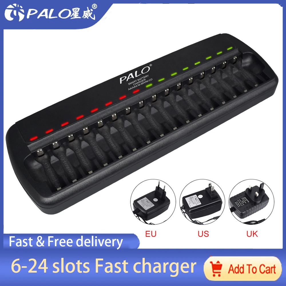 PALO 6/8/12/16/24 slots Fast Smart Intelligent charger AA AAA battery charger for 1.2V AA AAA NiMH NiCD rechargeable battery