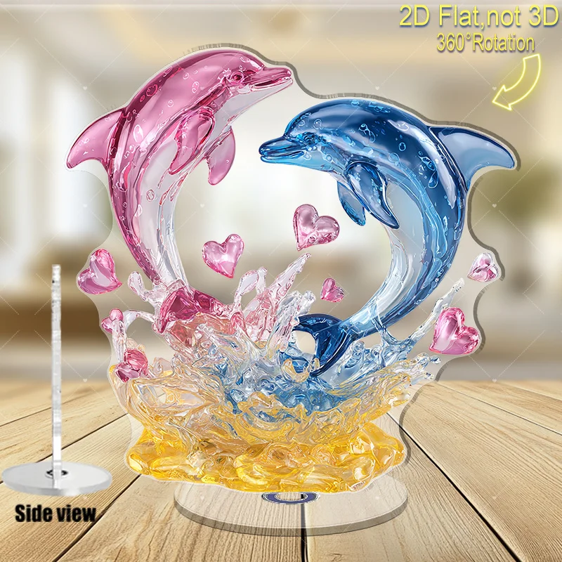 2D Flat Rotating Acrylic Dolphin Ornament - 360° Rotating Dolphin Design, Ocean-Themed Home Decor, Romantic Wedding/Anniversary