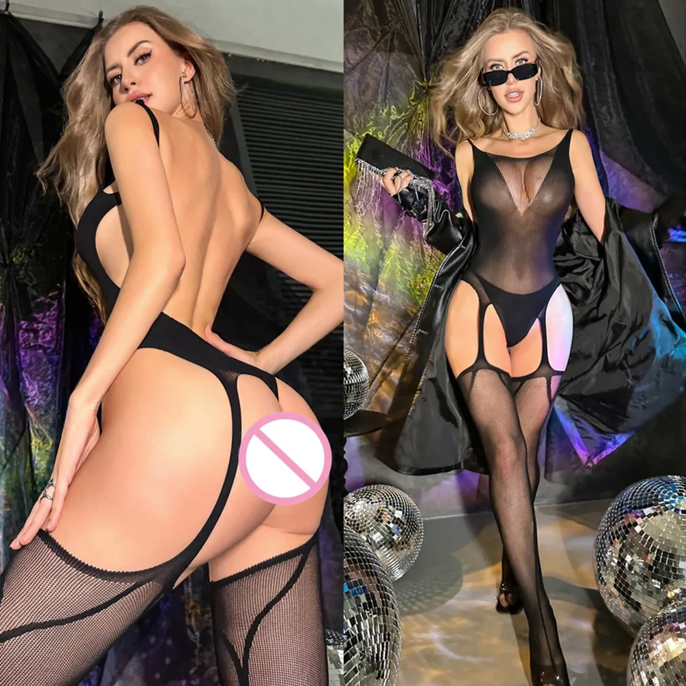 Jumpsuit erotis berbahan mesh, stocking full body untuk wanita, bodysuit tanpa punggung, pakaian dalam porno, kostum cosplay seks.