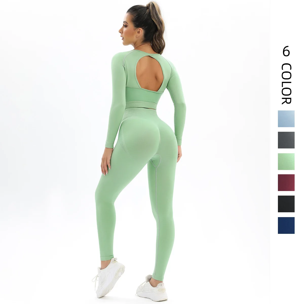 

Seamless Backless Yogs Sets Sports Fitness High Waist Hip-lifting Trousers Long-Sleeved Suits Workout Gym Leggings Set for Women