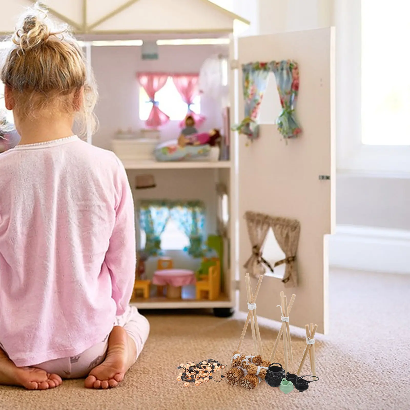 

1Set Mini Bonfire Set Miniature Fire Pit with Sturdy Wood Rack Hanging Cauldron for Cozy Outdoor Setup Halloween Mini Decor