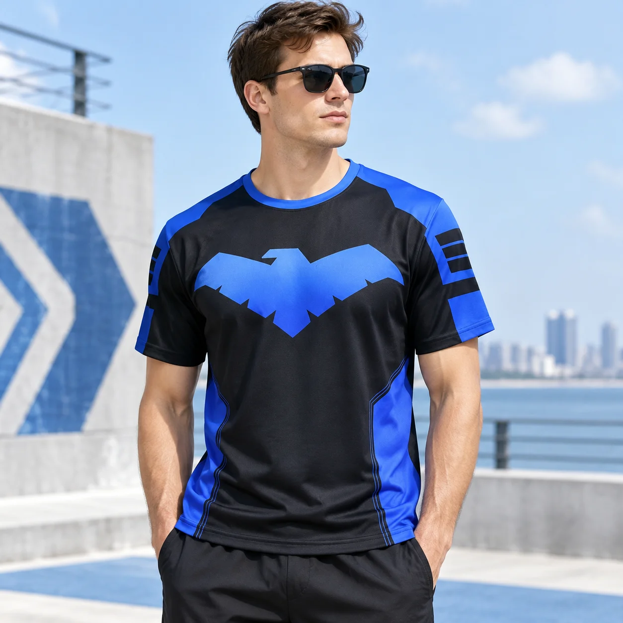 Nightwing Men TShirt Compression T-Shirts Sportswear Gym Rash Guard Boxing Training Sports Tops Running Fitness Quick-drying Top