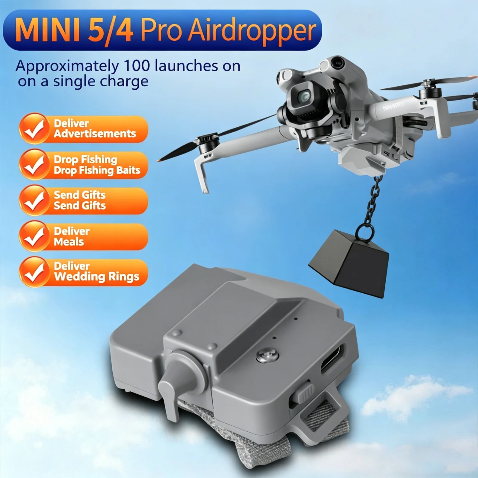 

Mini 4 Pro Airdrop System for DJI Mini 5 Pro Drone Fishing Bait Delivery Marriage Proposal Device Wedding Ring Gift Thrower