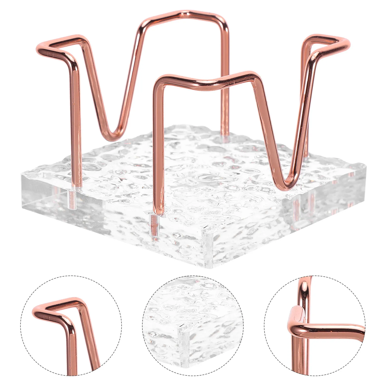 Stone Texture Acrylic Base Metal Wire Desk Memo Stand Desktop Postcard Holder Notepad Organizer Cube Note Holder for Office