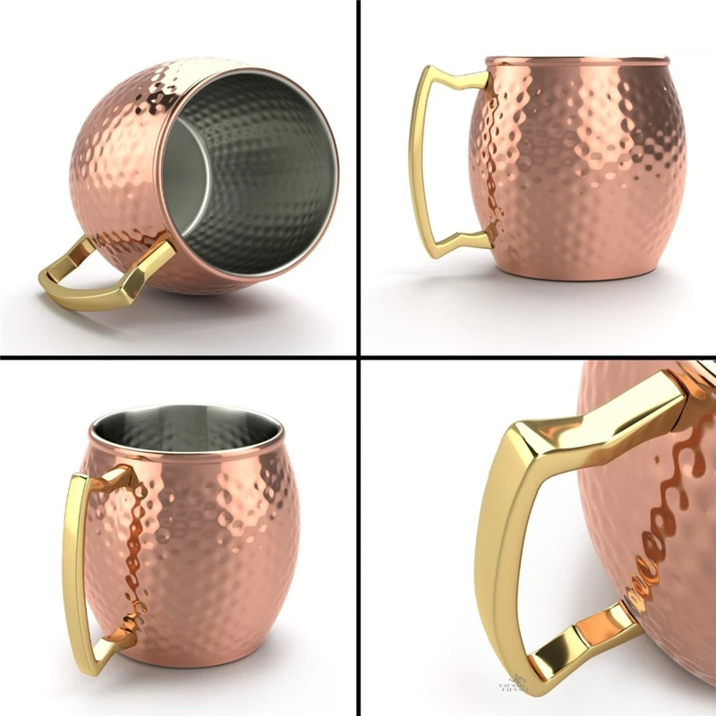 8pcs Hammered Moscow Mule Copper Mugs Set - Stainless Steel Metal Beer Wine Coffee Cup for Serving Cocktails Cup Tazas Drinkware