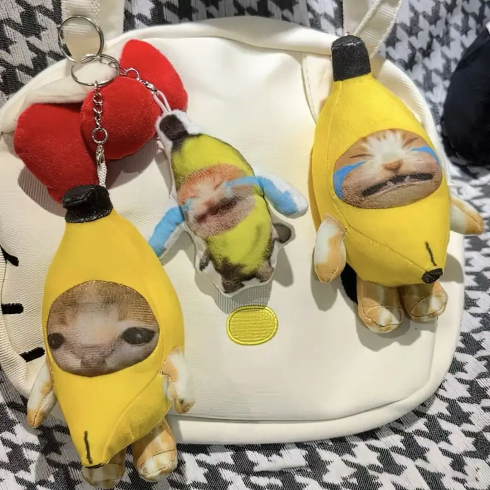 Car Accessories Stuffed Banana Cat Plush Pendant Funny Keychain Sound Plush Doll PP Cotton Car Bag Pendant Universal