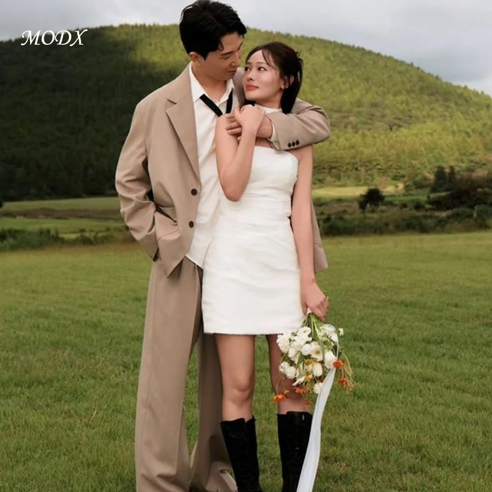 modx-chic-korean-ivory-strapless-ruched-bodycon-mini-wedding-dress-short-bridal-gown-for-reception-party-customized-fit