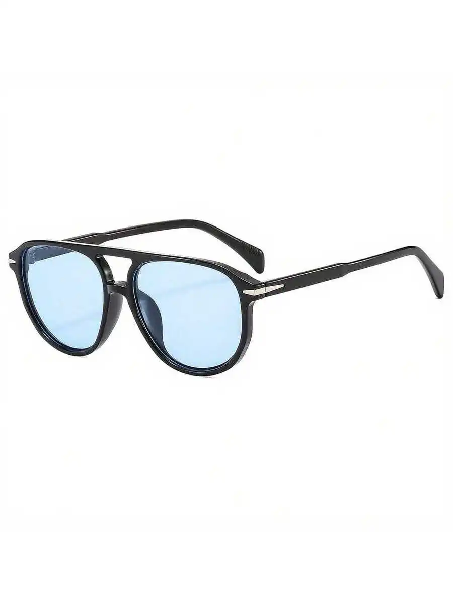 Unisex Double Bridge Oval Sunglasses With Blue Lenses For Party Travel Casual Wear