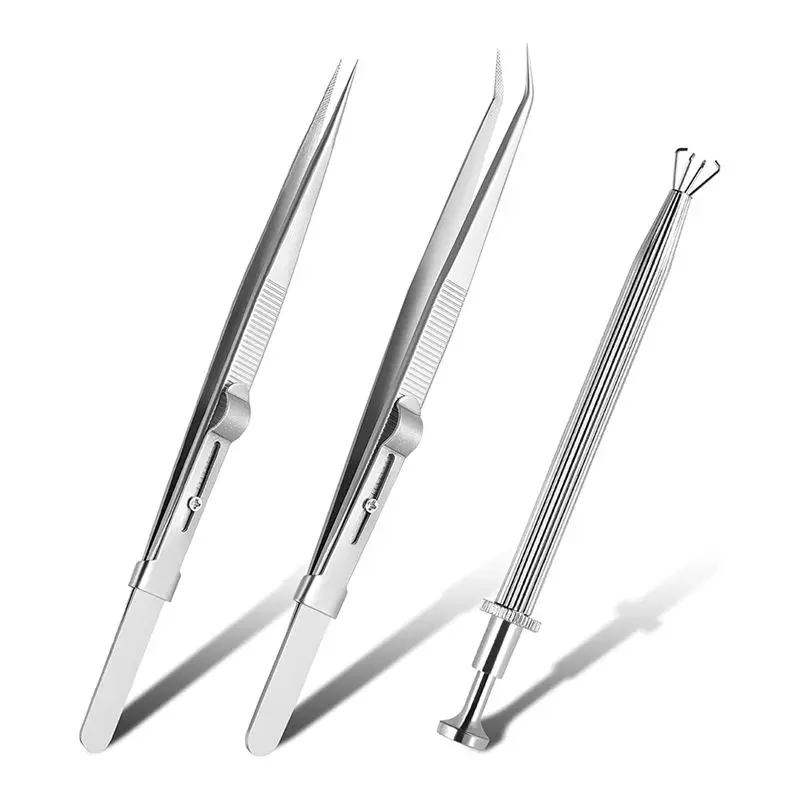 B03C-3 Pack Stainless Steel Tweezers Diamond Claw Tweezers Gems Tweezer Diamond Tweezers Jewelers Holder Pick Up Tool