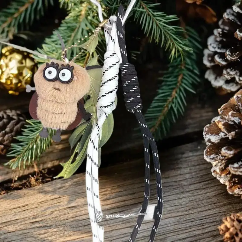 Ciondolo in corda intrecciata con divertente bambola di peluche scarafaggio, portachiavi anti-smarrimento per auto e borsa, ciondoli per zaino unisex.