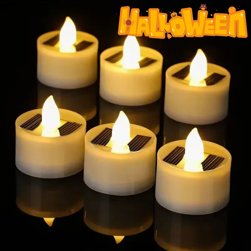 Solar LED Tealight Candles with Realistic Flickering Glow Reusable Weather-Resistant for Garden Wedding Cemetery Decorations