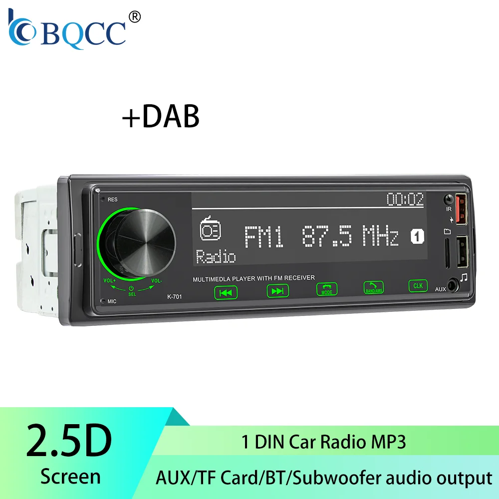 

BQCC 1DIN Car radio AUX/TF Card/BT/Subwoofer audio output/Car MP3 Player