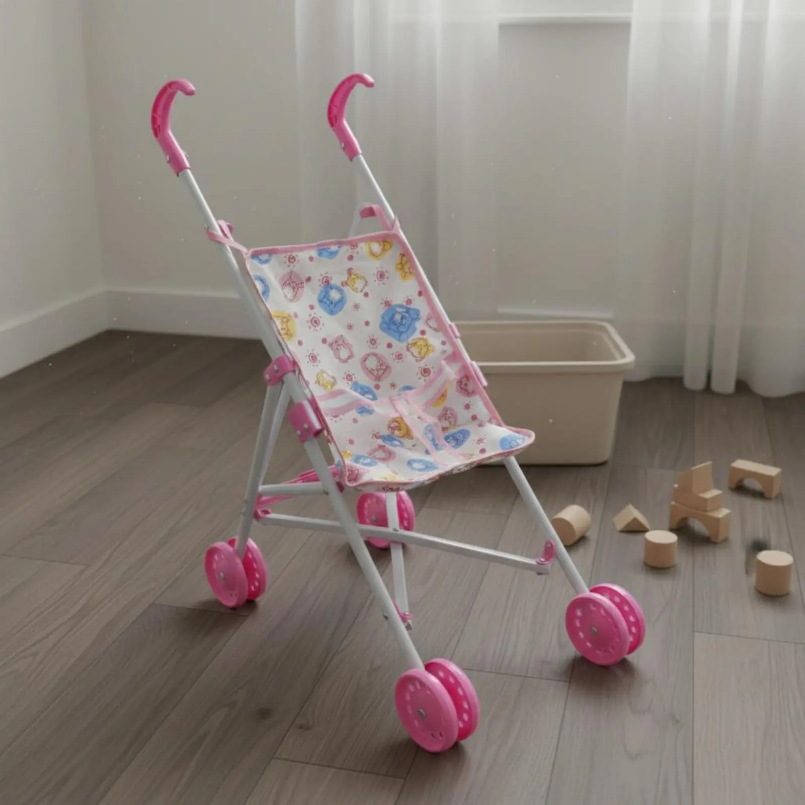Foldable Doll Carriage Sturdy Steel Frame Baby Doll Carriage Toy Pram with Bag Easy to Steer for Girls