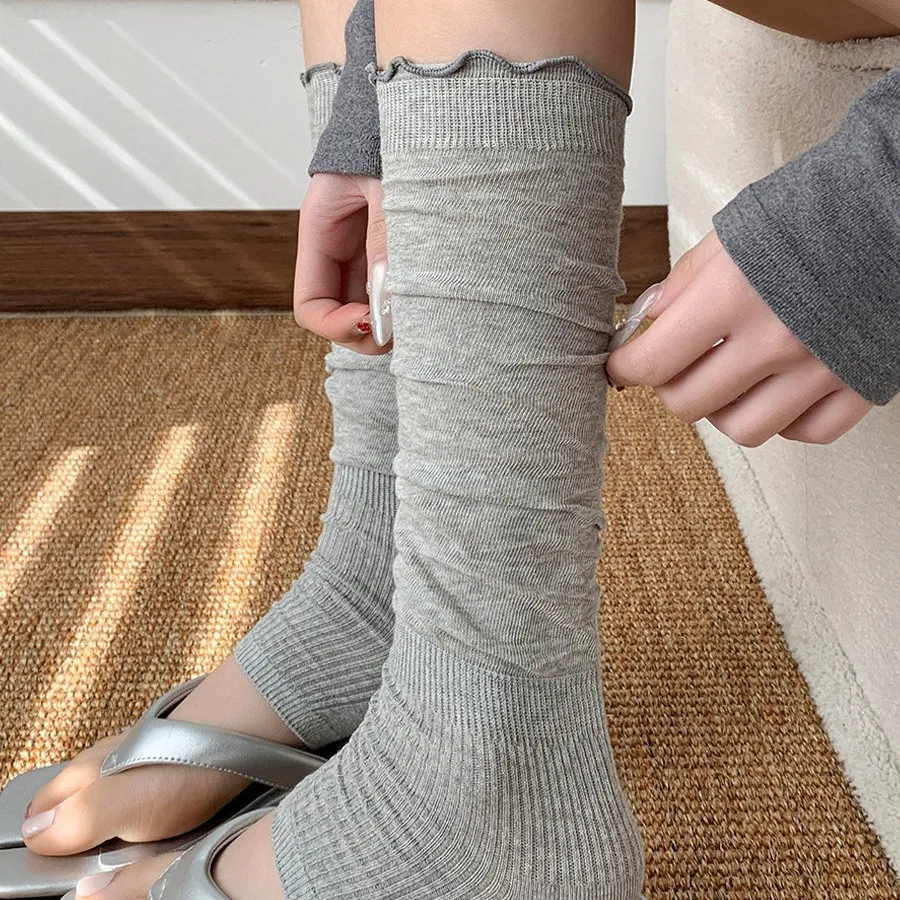 1 Pairs  Women INS Ballet Mid Calf Socks Ankle Thin Ruffled Edge Summer Cotton Slouch Slimming Pleated Stacked ‌Loose Stocking