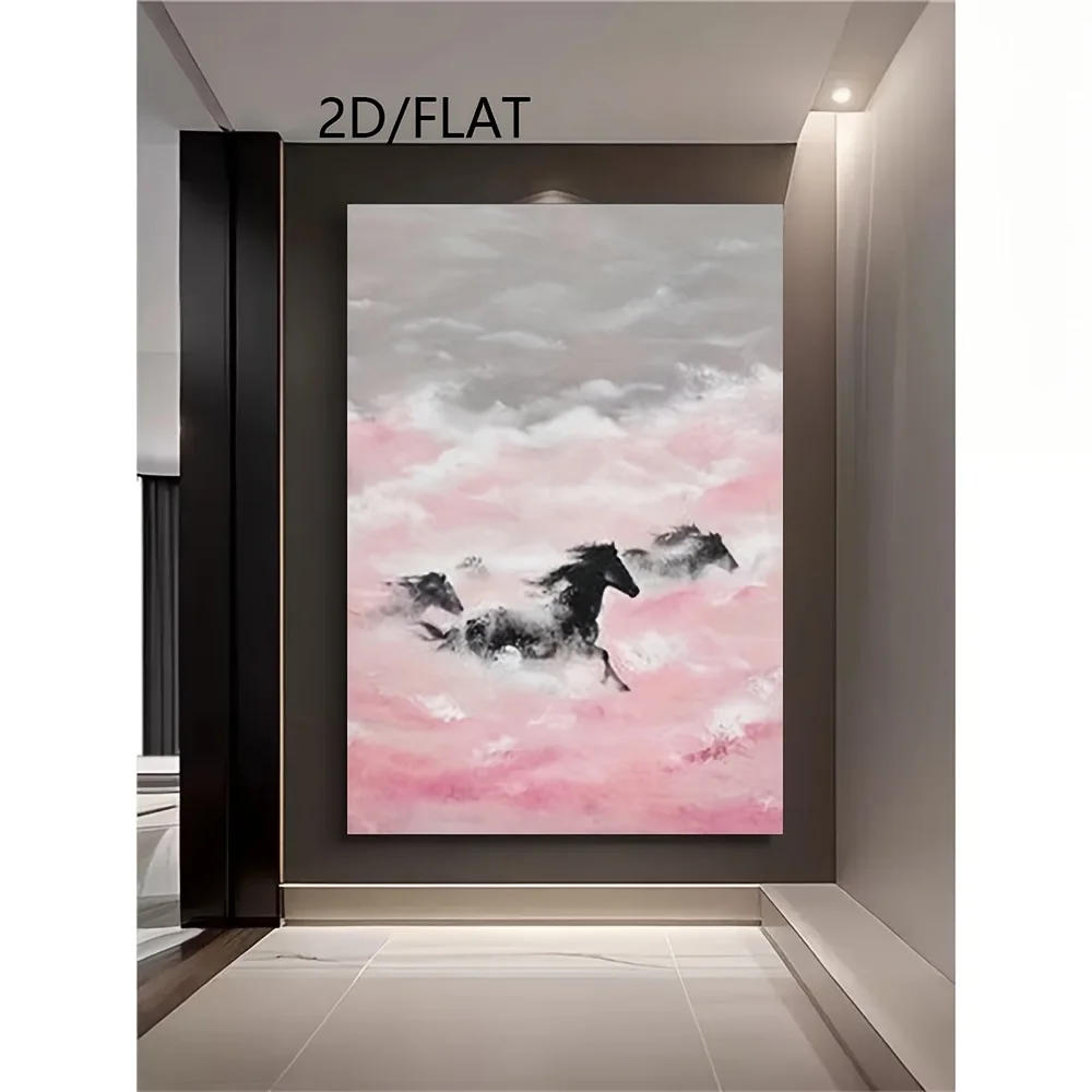 فن قماش الخيول المجردة المرسومة يدويًا - ديكور حائط بدون إطار لغرفة المعيشة أو غرفة النوم أو المكتب - طراز شمالي حديث