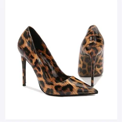 New Leopard Print Pointed High Heels Pumps12CM High Heels Large Size Style Sexy Luxury Fashion Party OL Shoesc Sizes 35-46