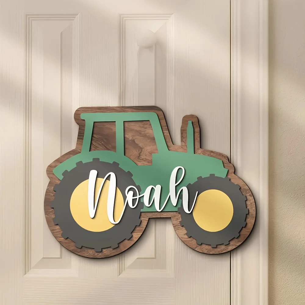 Customized wooden tractor logo, personalized name "Noah" - green and brown farm decoration, suitable for children's rooms or pla image 4