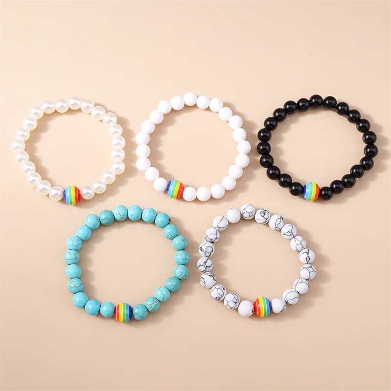 5 Stück/Set, modische, handgefertigte Armbänder mit türkisfarbenen Perlen für Damen und Mädchen, ideal als Schmuckgeschenk für Partys und Festivals. – Detail 7