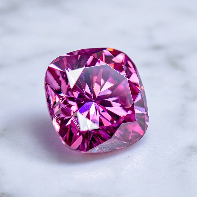 Moissanit-Stein im Kissen-Schliff, rosa Farbe, im Labor gezüchteter Edelstein für DIY-Schmuckherstellung von Anhängern, Ringen, Halsketten und Ohrringen mit Zertifikat. – Detail 4