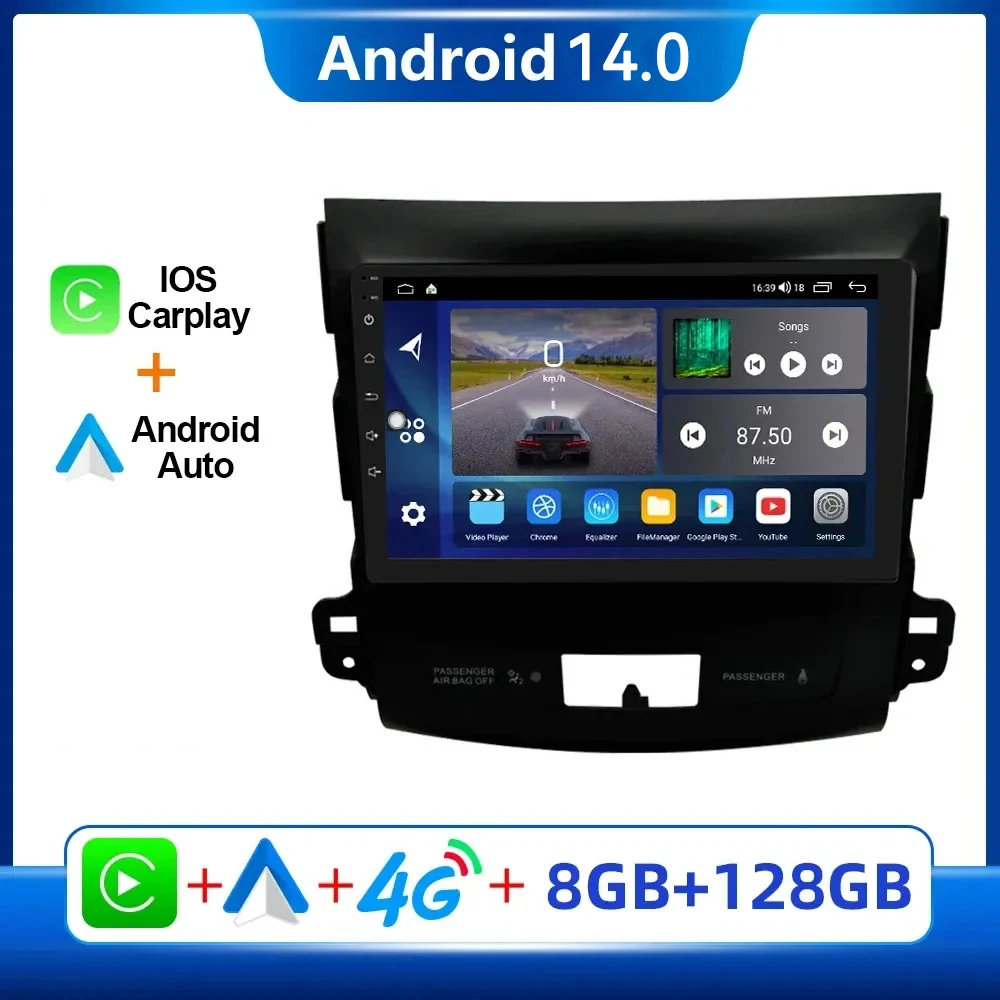 

2 Din Android 14 автомобильный радиоприемник, мультимедийный плеер для Mitsubishi Outlander 2006- 2010 2011 Peugeot 4007 Citroen C-Crosser Carplay GPS