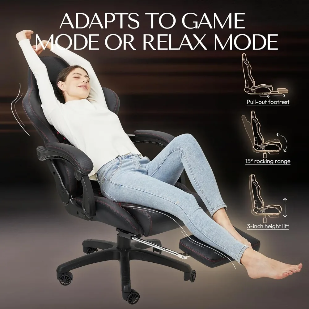Gaming Chair Big and Tall, Ergonomic PC Gaming Chair with Footrest & Massage, Racing Style Reclining Computer Chair for A