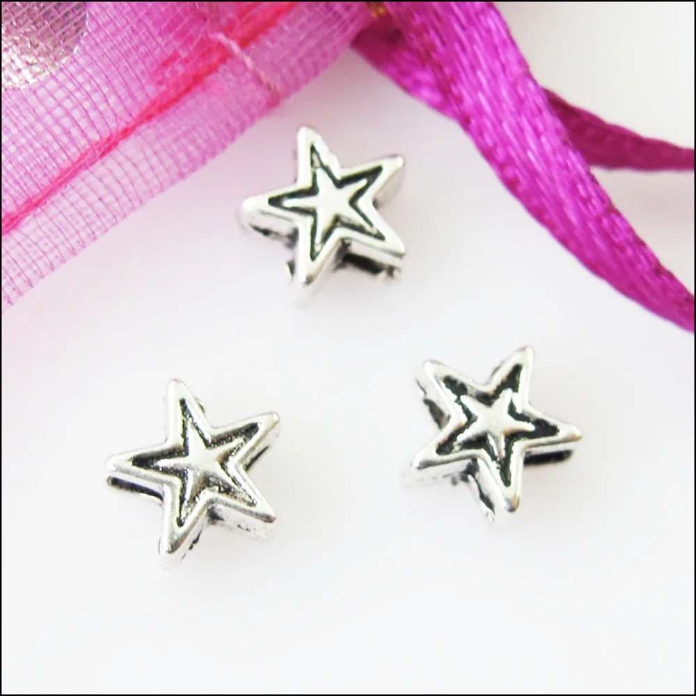 100Pcs Antiqued Silver Color Tiny Star Spacer Beads Charms 6mm