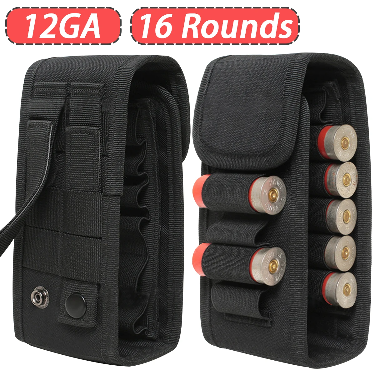 16 Rounds 12GA Shotgun Shell Holder Tactical Molle Waist Bandolier Shotshell Ammo Pouch for 12/16/20 Gauge