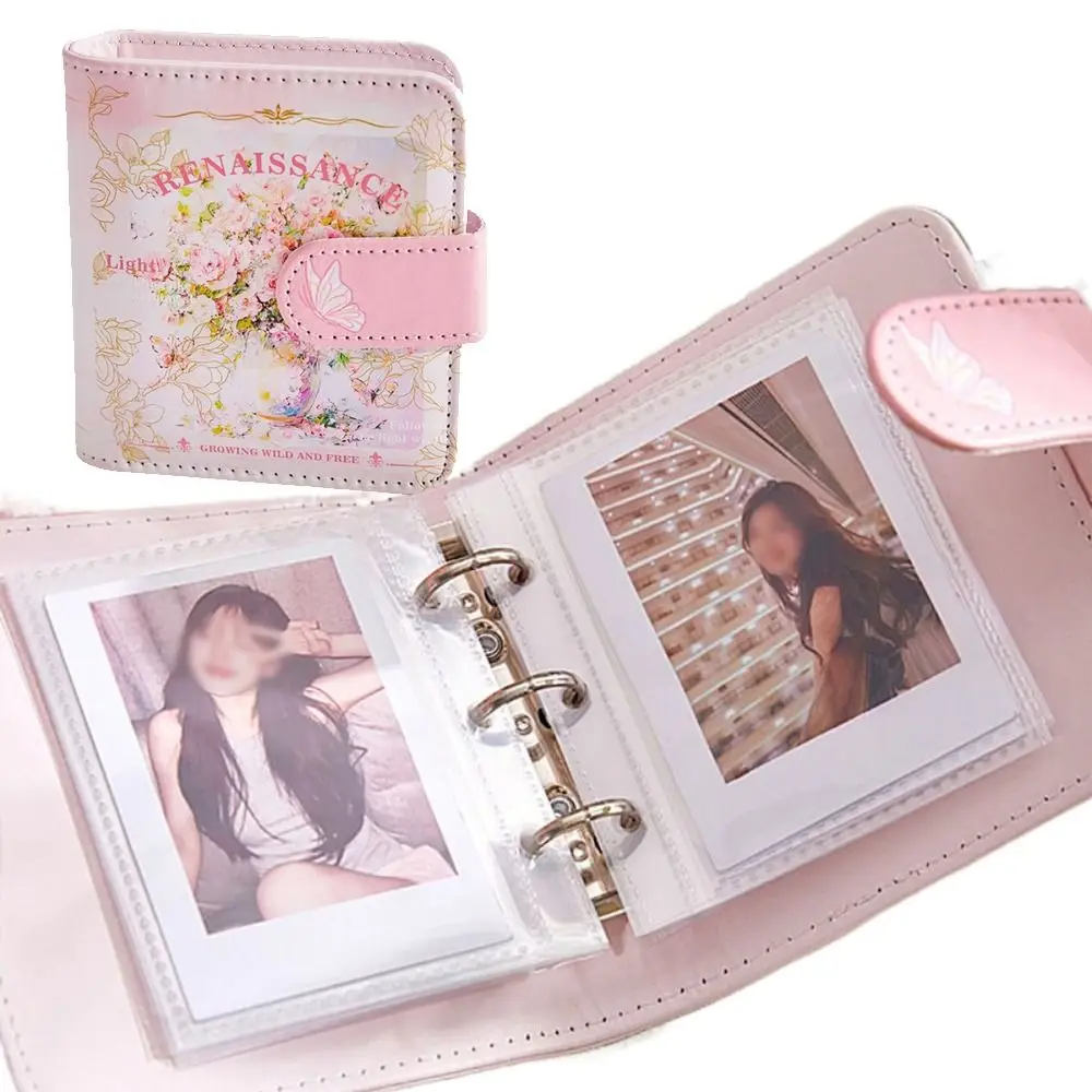 Vintage Card Storage Booklet Retro Refillable Loose Leaf Binders Cover 3-inch Magnetic clasp Mini 3-Ring Photo Album Holds