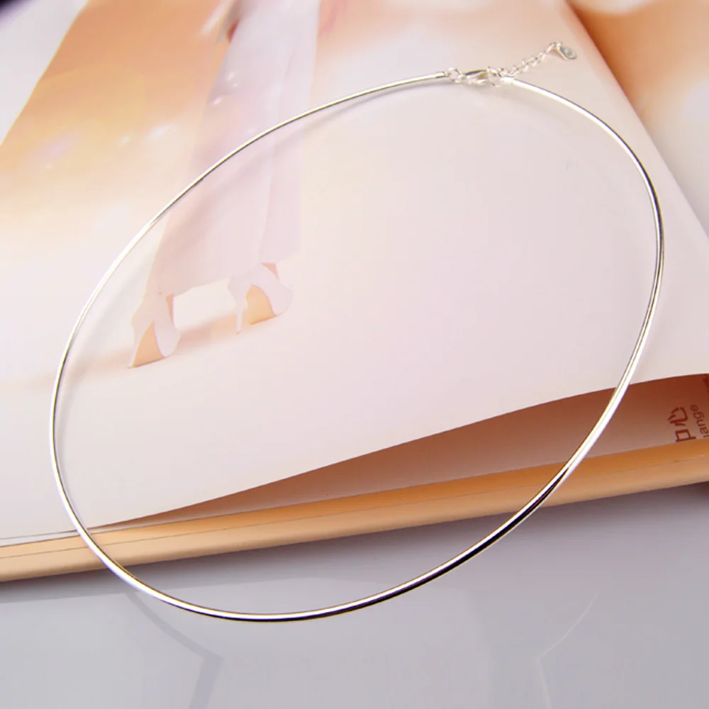 Gold Collar 925 Solid SilverTorques Ncklace For Women.Classic Simple Choker.Size 43-47cm Charm Lady Pendant Accessories Gift