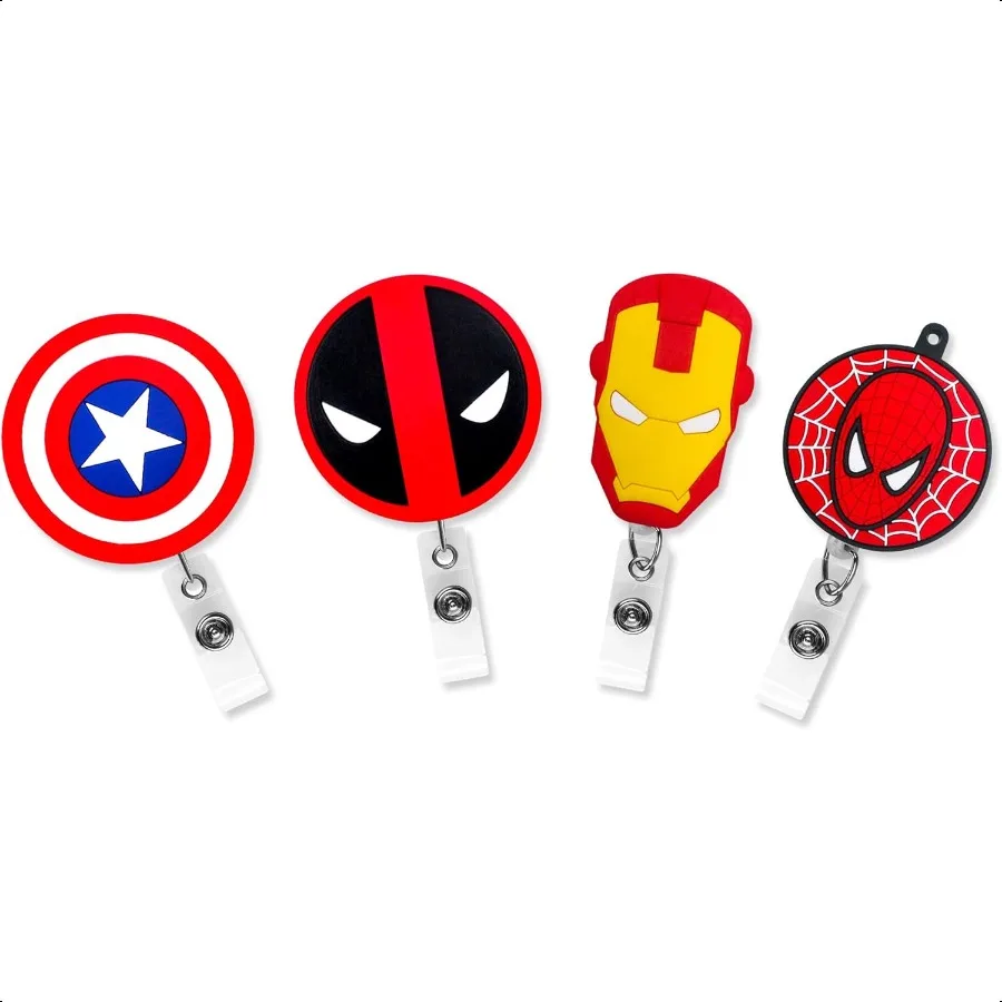 

4 Pcs Set erheroes Retractable Badge Holder ID Name Badge Reel Clip On Card Holders Cute for Office Work 30 inch Cord Extensio