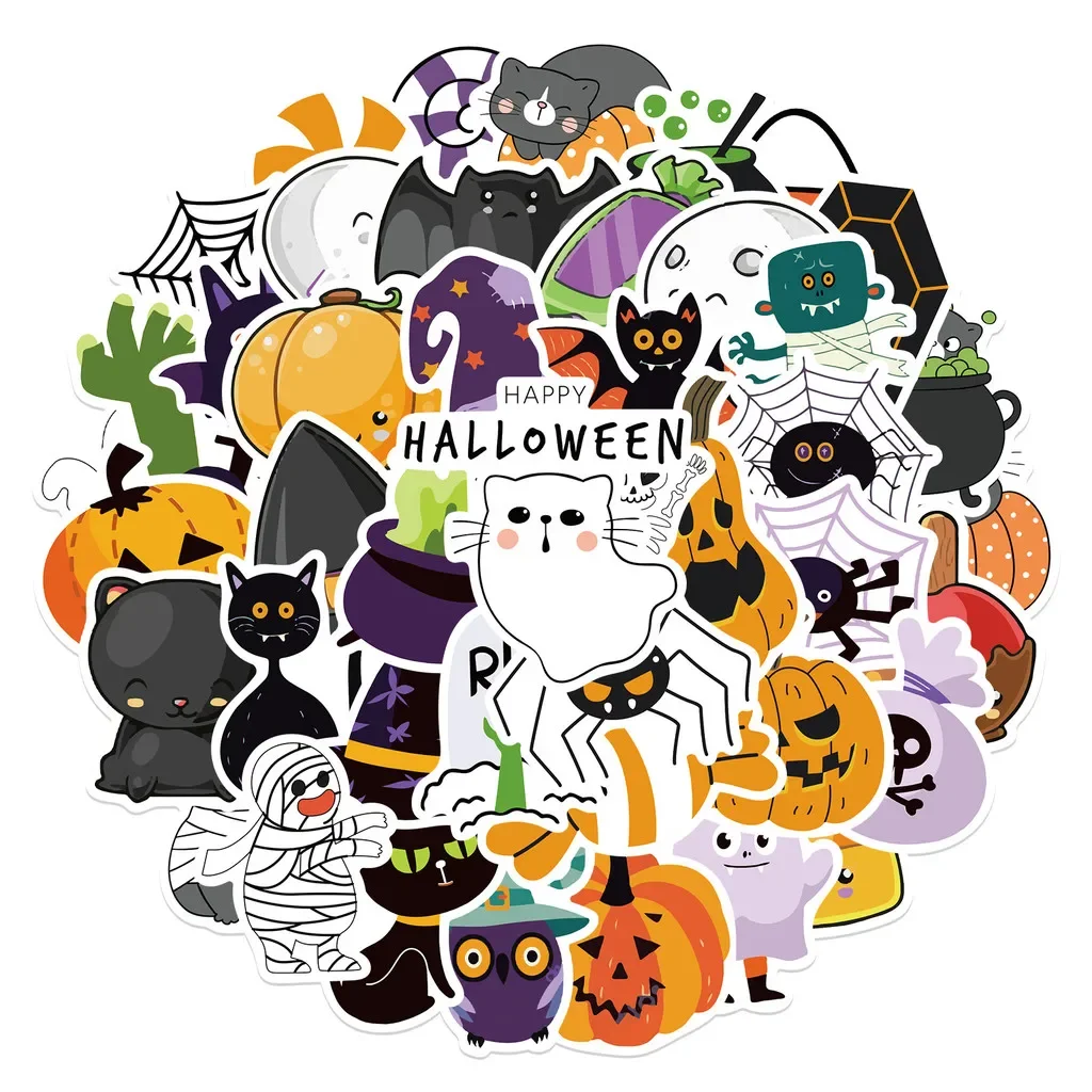 50Pcs Reusable Halloween Season Stickers, Creepy Witch Decals for Table Decor, Wine Bottle & Party Prop Customization