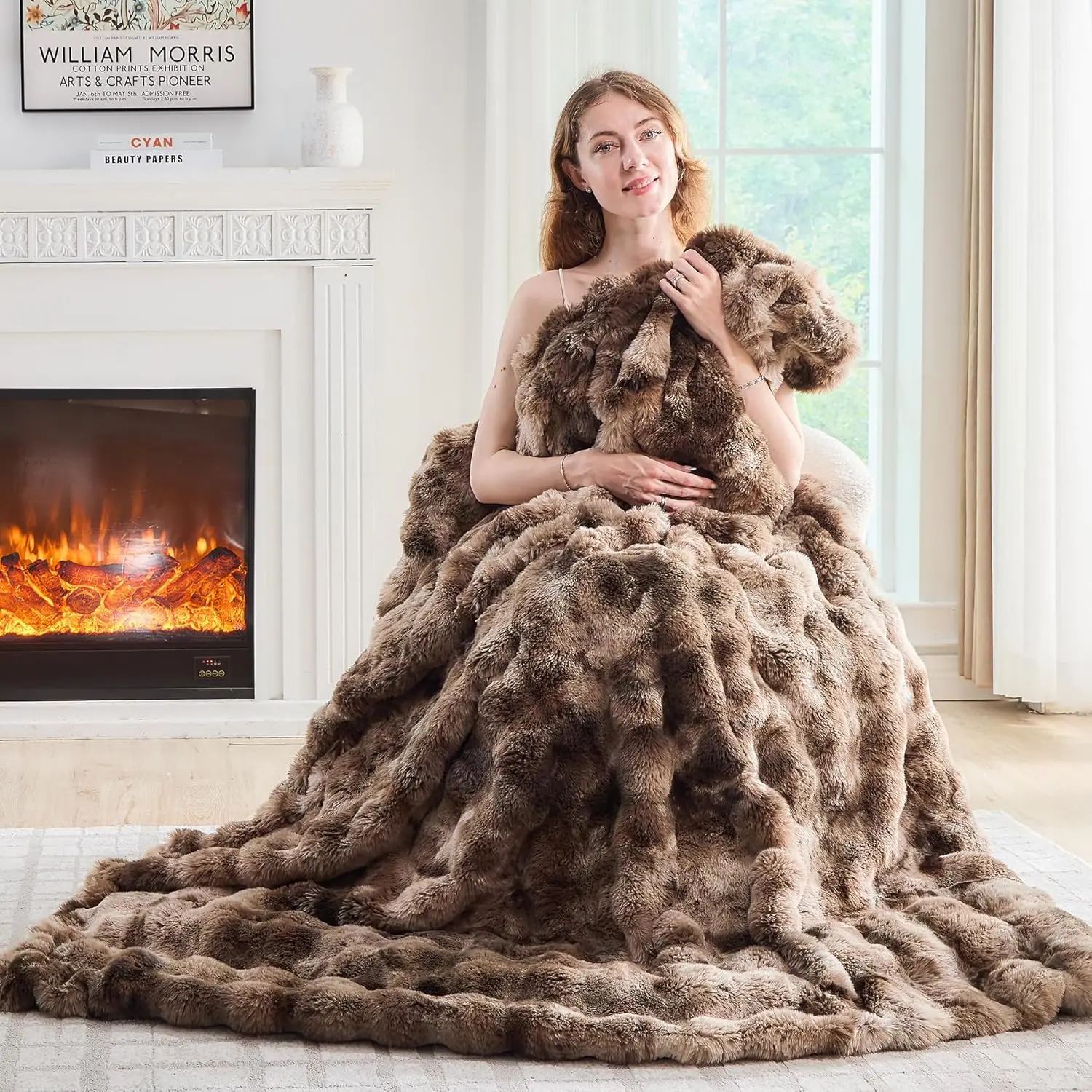 

Big Bubble Rabbit Fluff Throw Blanket - 108x90 Inches Ultra Soft Faux Fur, Thick & Cozy for Couch, Bed, and More