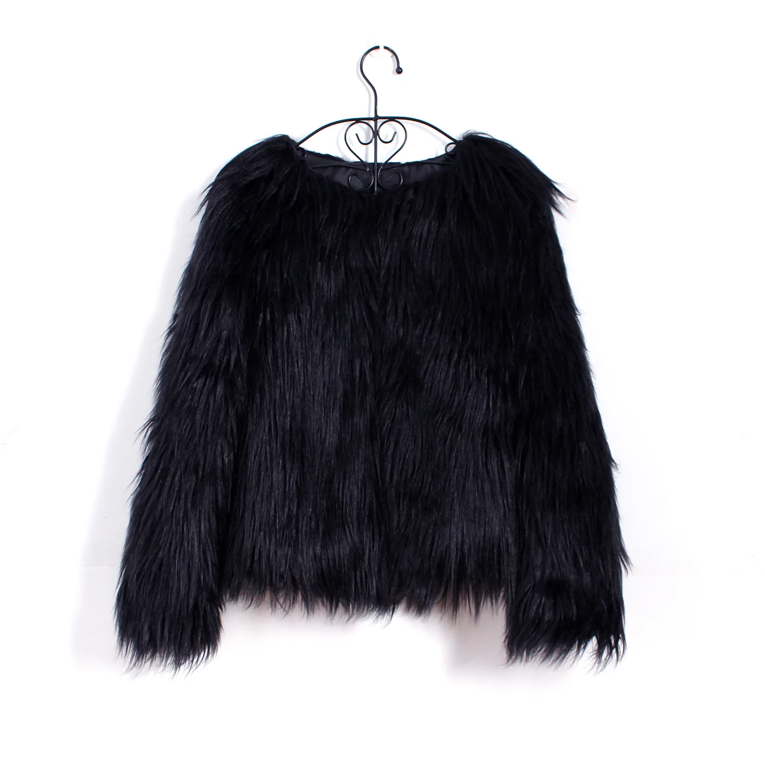 Furry Fur Coat Women Fluffy Warm Long Sleeve Outerwear Autumn Winter Coat Jacket Hairy Collarless Coat