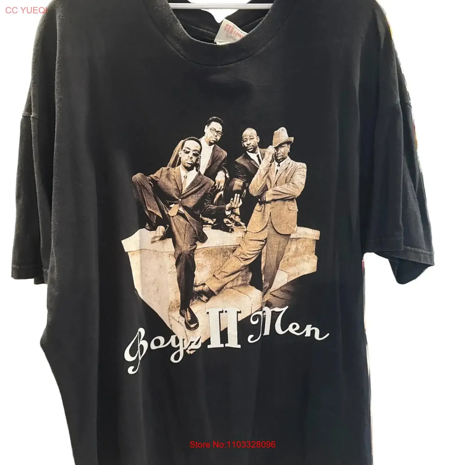 T-shirt vintage délavé Boyz II Men Evolution Stedman noir XL pour homme, polyvalent, confortable, à motif graphique, idéal pour le quotidien